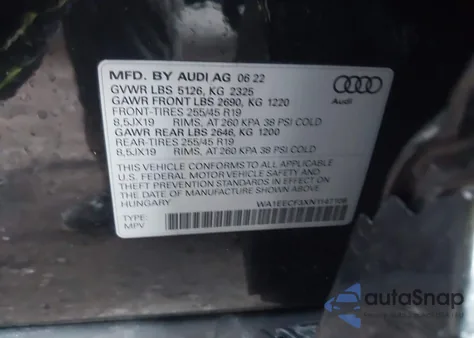 2022 Audi Q3 Premium Plus 45 Tfsi S Line Quattro Tiptronic z USA, uszkodzony, nr VIN WA1EECF3XN1147108